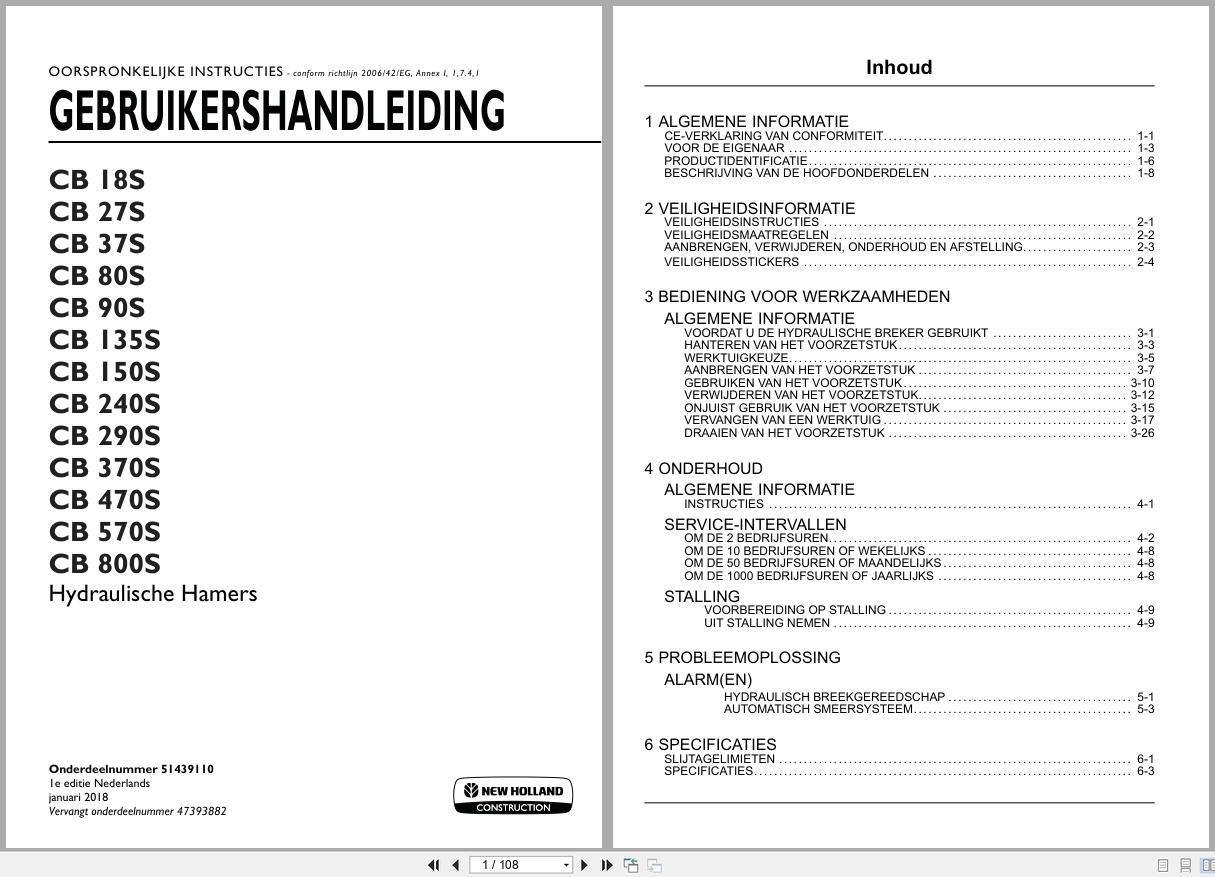 New Holland Hydraulic Hammer CB18S to CB800S Operators Manual 51439110 2018 NL (1)