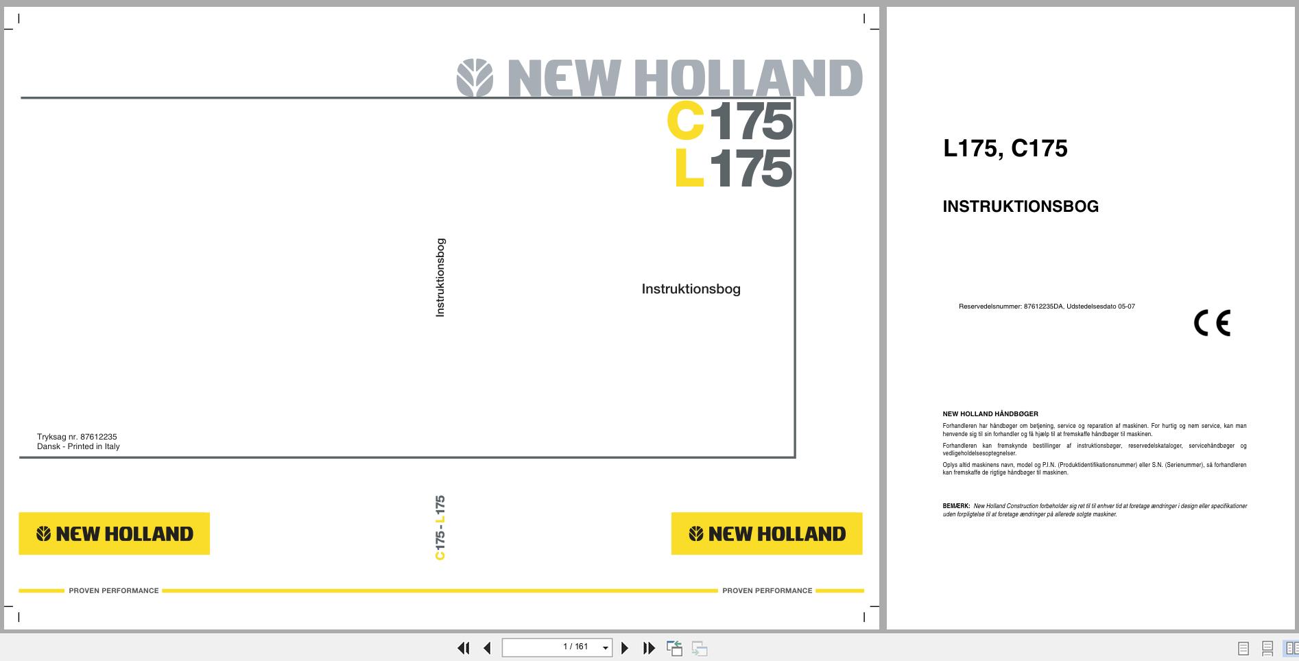 New Holland Loader L175 C175 Operators Manual 87612235DA 2007 DK (1)