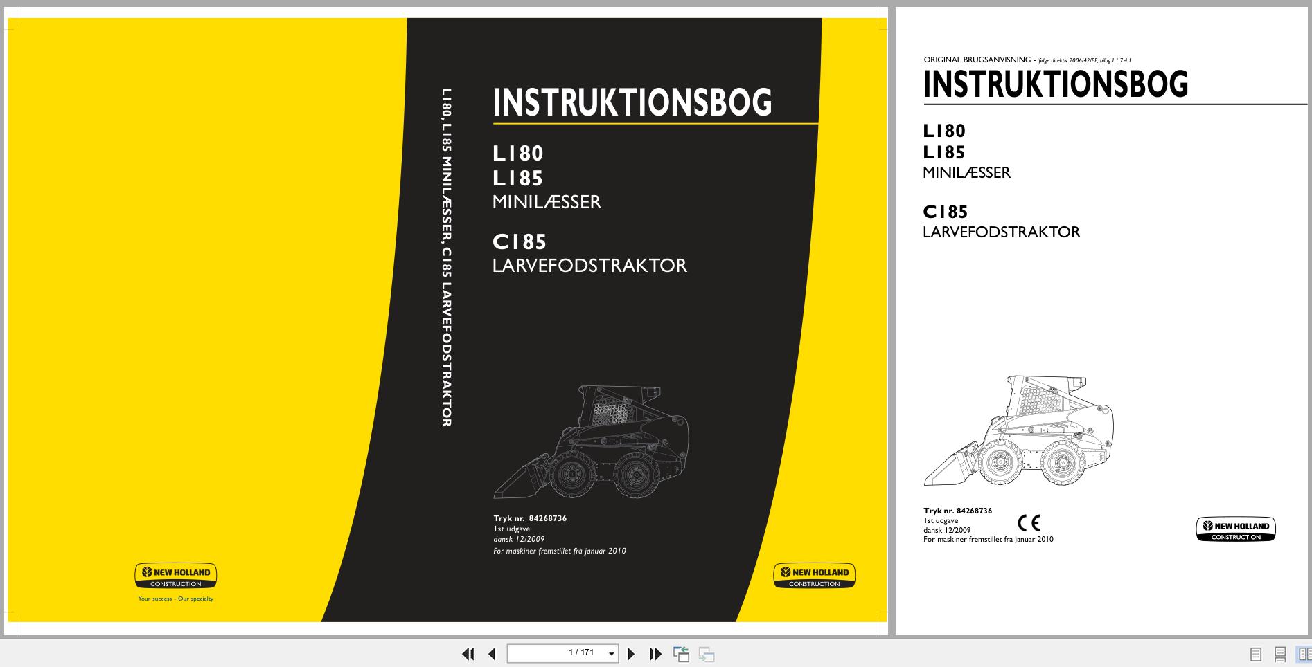 New Holland Loader L180 L185 C185 Operators Manual 84268736 2009 DK (1)