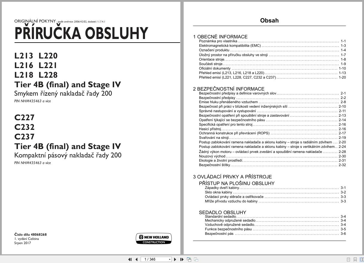 New Holland Loader L213 to C237 Operators Manual 48068268 2017 CZ (1)