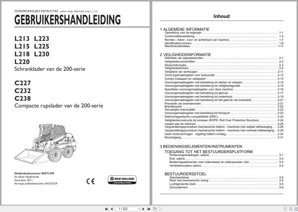 New Holland Loader L213 To C238 Operation Maintenance Manual 84571595 2011 Nl (1)