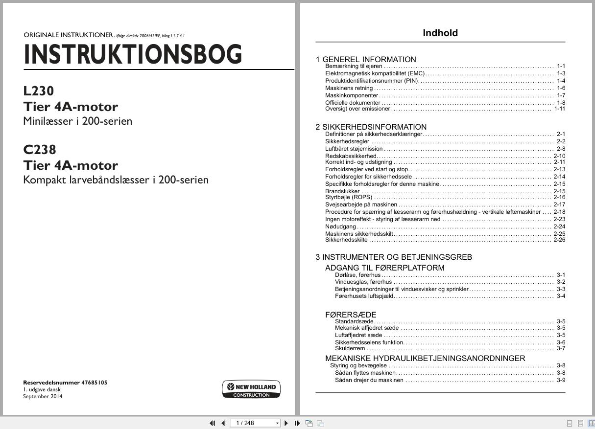 New Holland Loader L230 C238 Operators Manual 47685105 2014 DK (1)