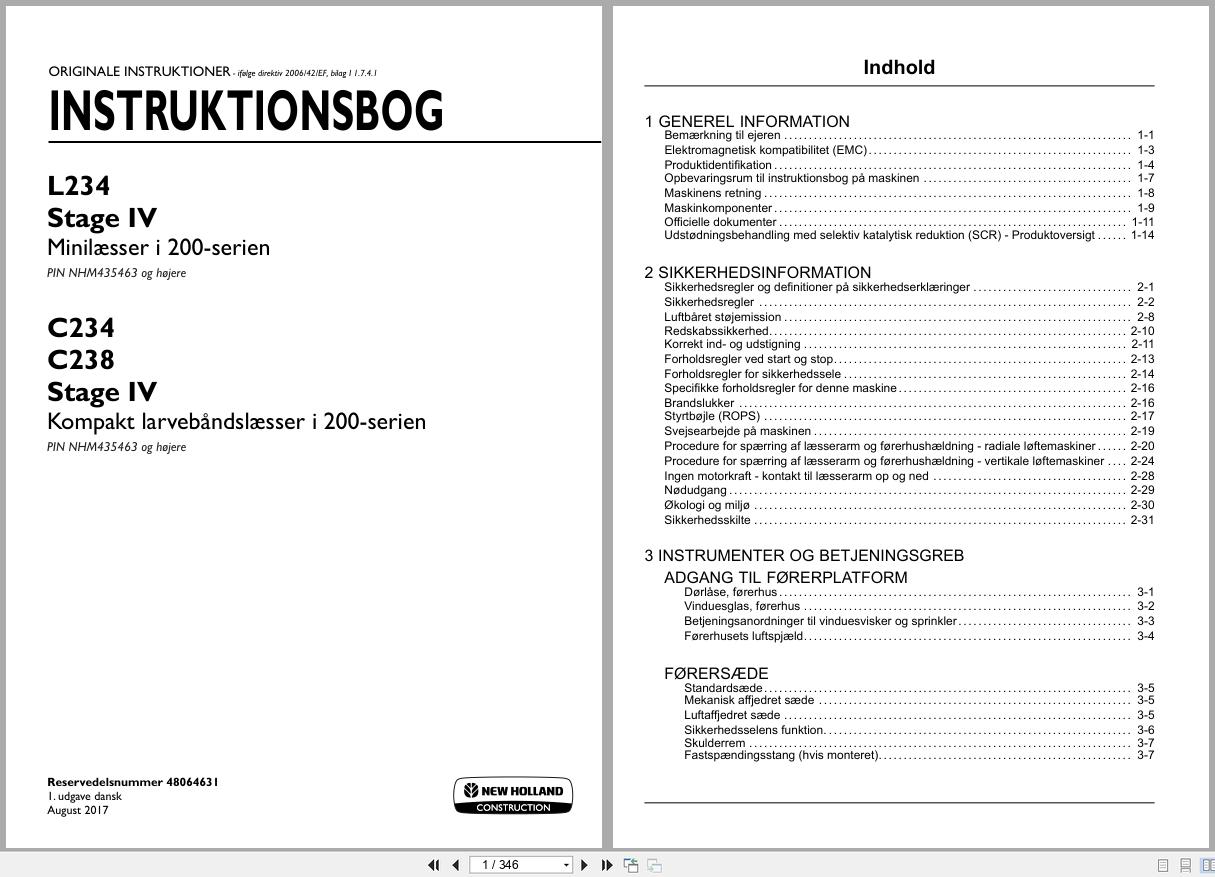 New Holland Loader L234 C234 C238 Operators Manual 48064631 2017 DK (1)
