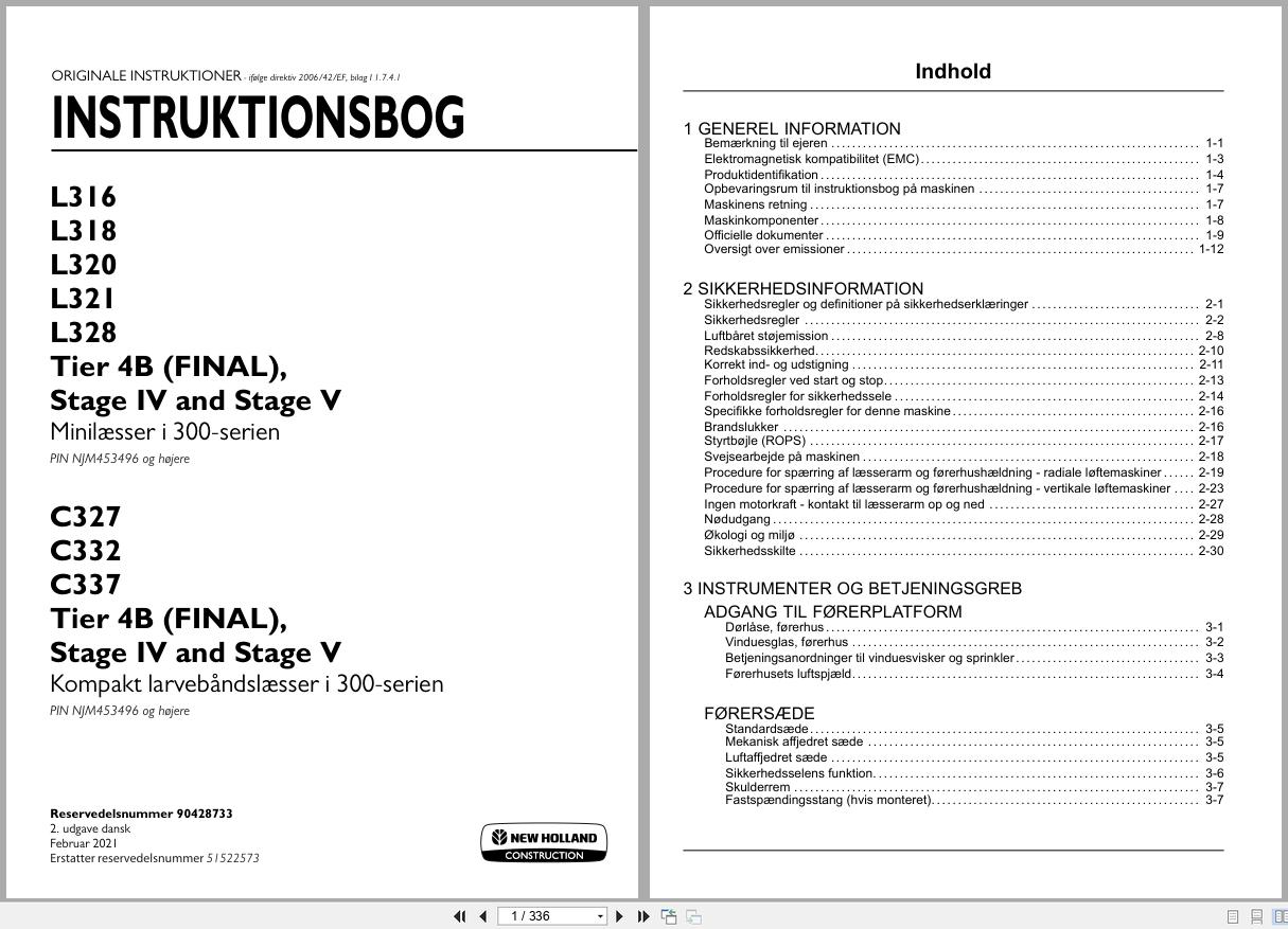 New Holland Loader L316 to C337 Operators Manual 90428733 2021 DK (1)