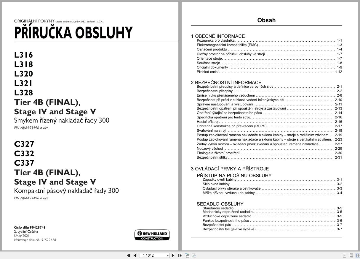 New Holland Loader L316 to C337 Operators Manual 90428749 2021 CZ (1)