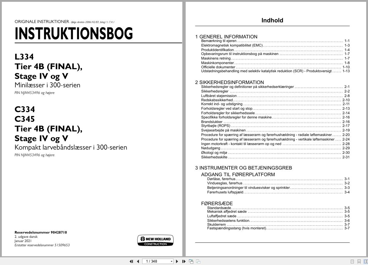 New Holland Loader L334 to C345 Operators Manual 90428710 2021 DK (1)