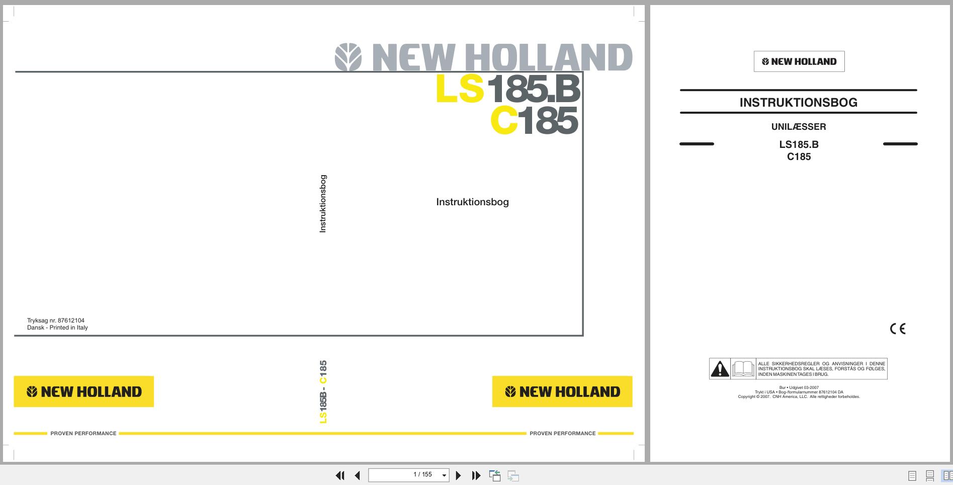 New Holland Loader LS185.B C185 Operators Manual 87612104DA 2007 DK (1)