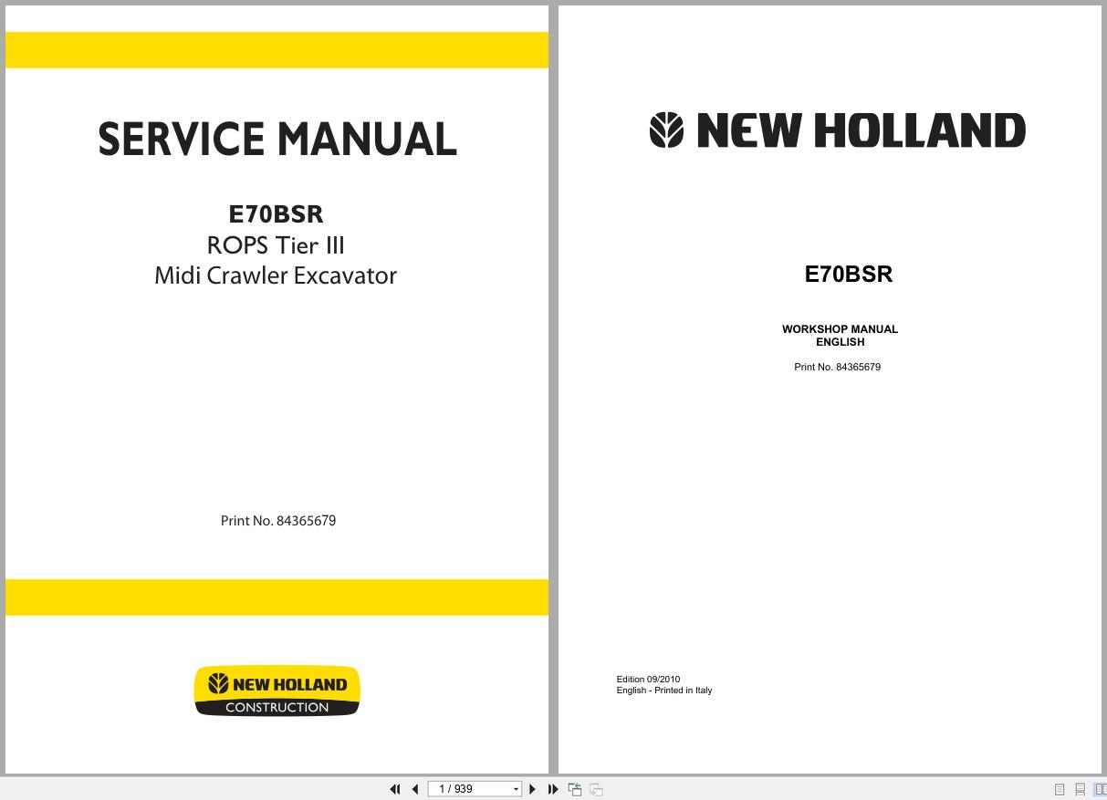 New Holland Midi Crawler Excavator E70BSR Service Manual 84365679 2010 (1)