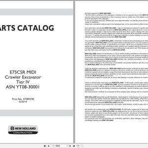 New Holland Midi Crawler Excavator E75CSR Tier 4 Parts Catalog 47489348 2014 (1)