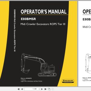 New Holland Midi Crawler Excavator E80BSR ROPS Tier III Operators Manual 84365678 2010 (1)
