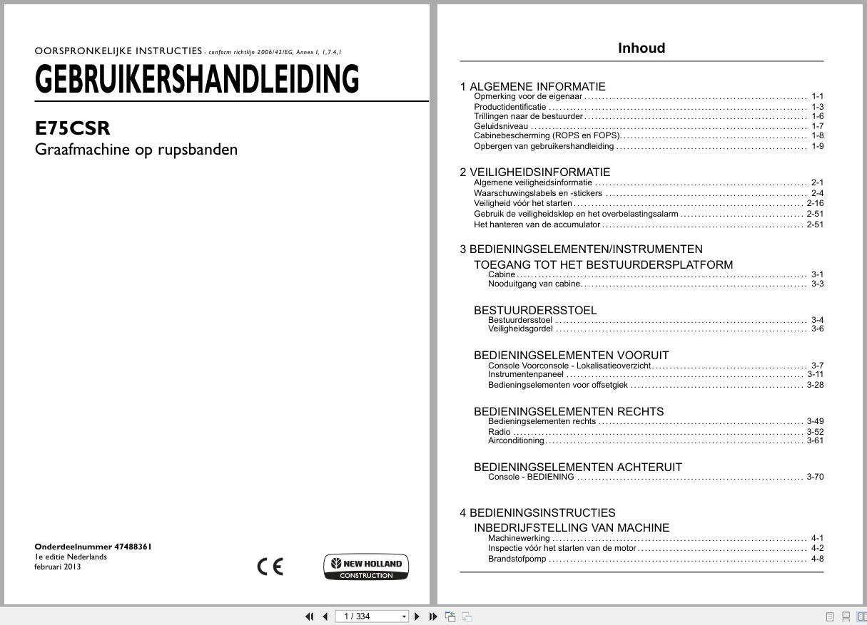 New Holland Midi Excavator E75CSR Operation Maintenance Manual 47488361 2013 NL (1)