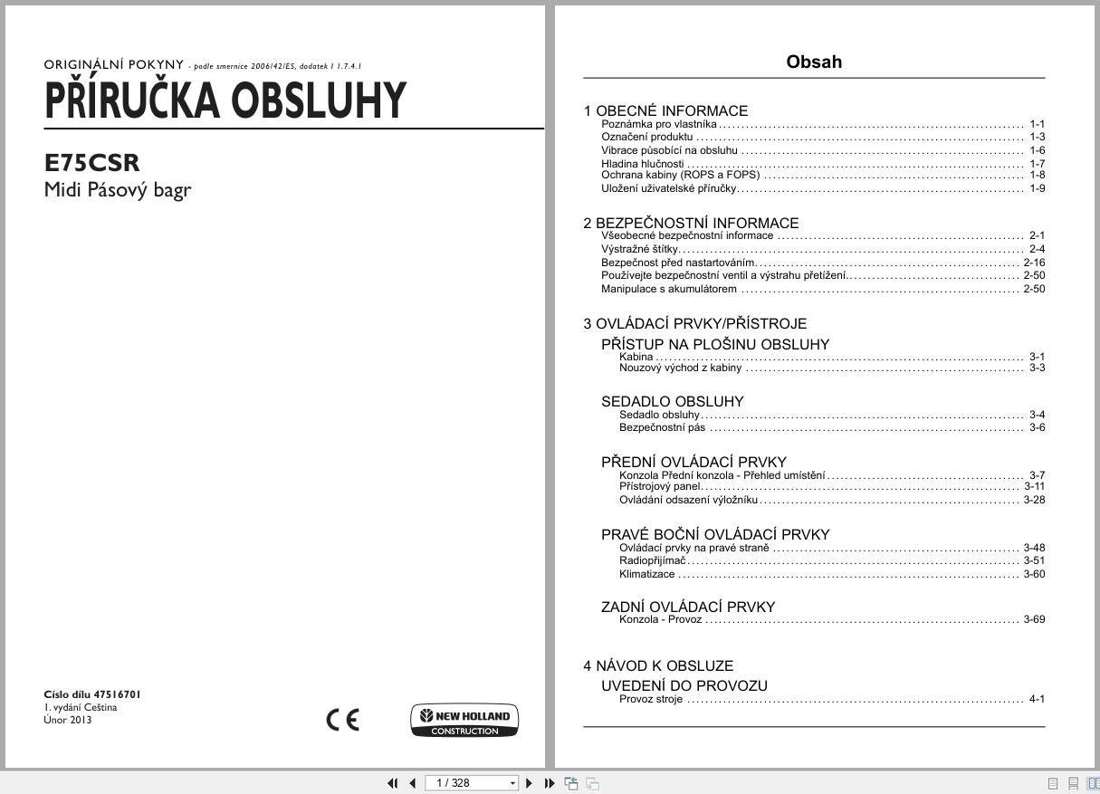 New Holland Midi Excavator E75CSR Operators Manual 47516701 2013 CZ (1)