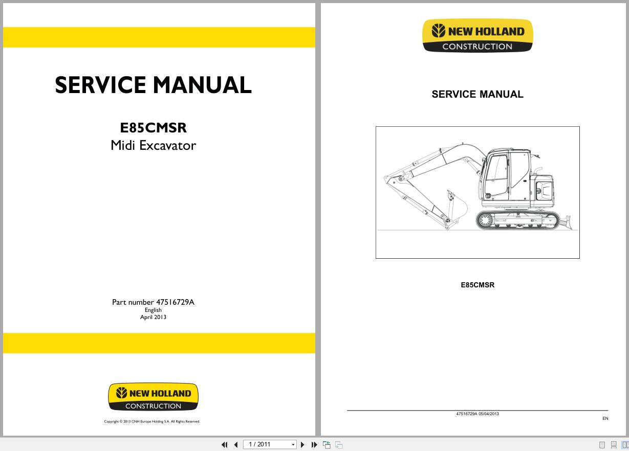 New Holland Midi Excavator E85CMSR Service Manual 47516729A 2013 (1)