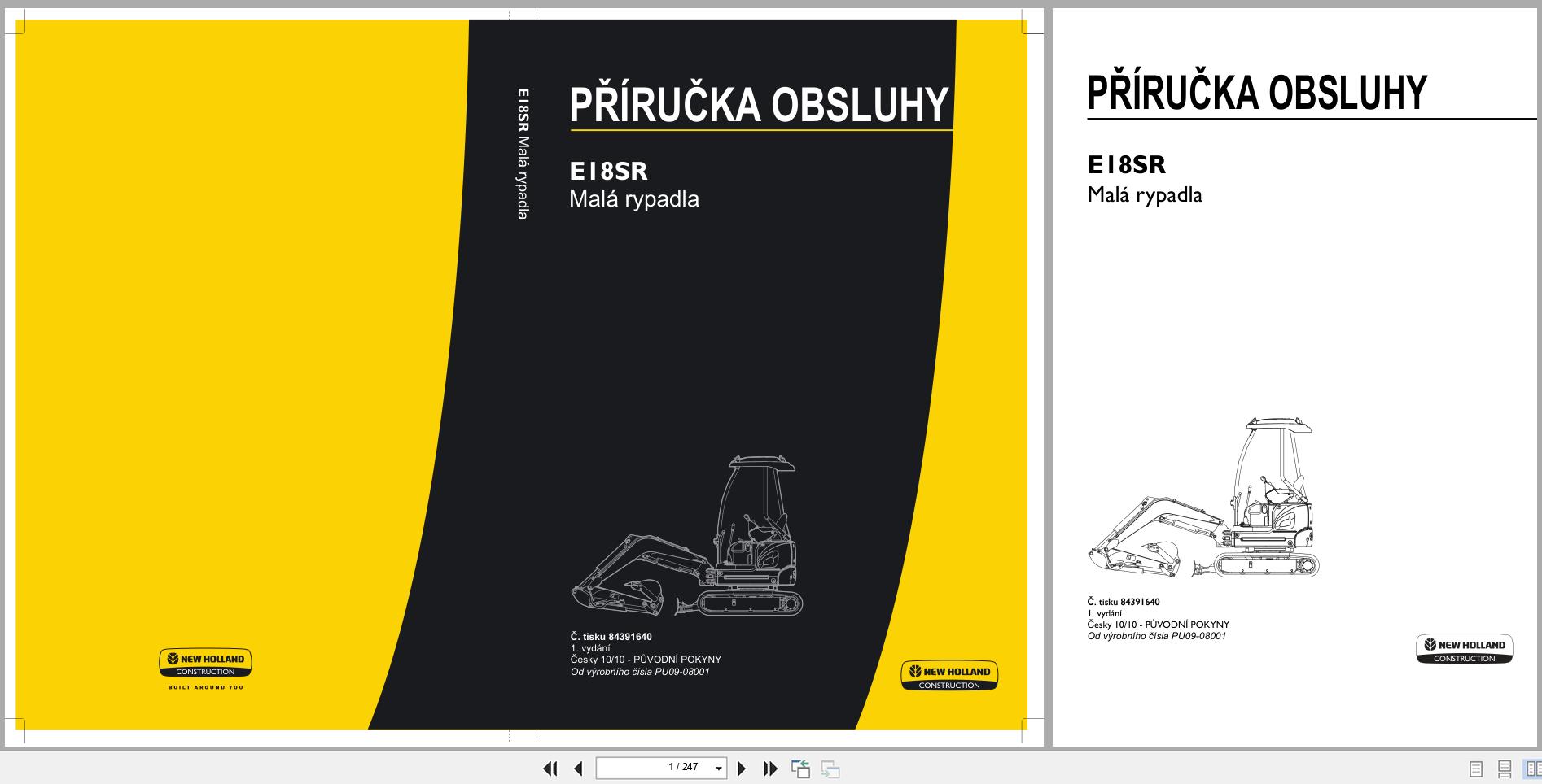 New Holland Mini Excavator E18SR Operators Manual 84391640 2010 CZ (1)