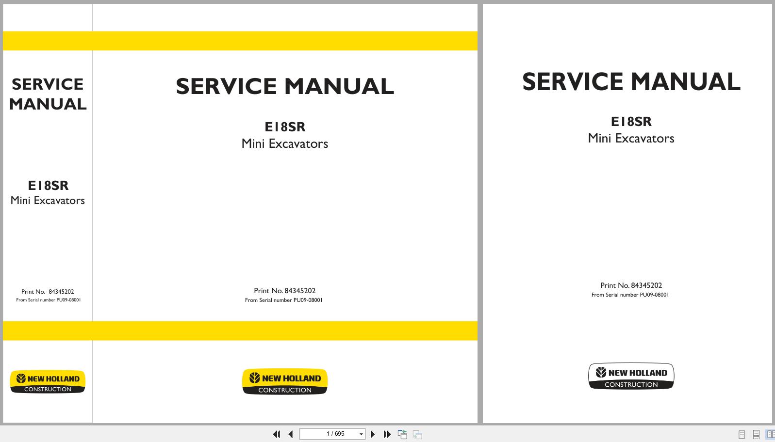 New Holland Mini Excavator E18SR Service Manual 84345202 (1)