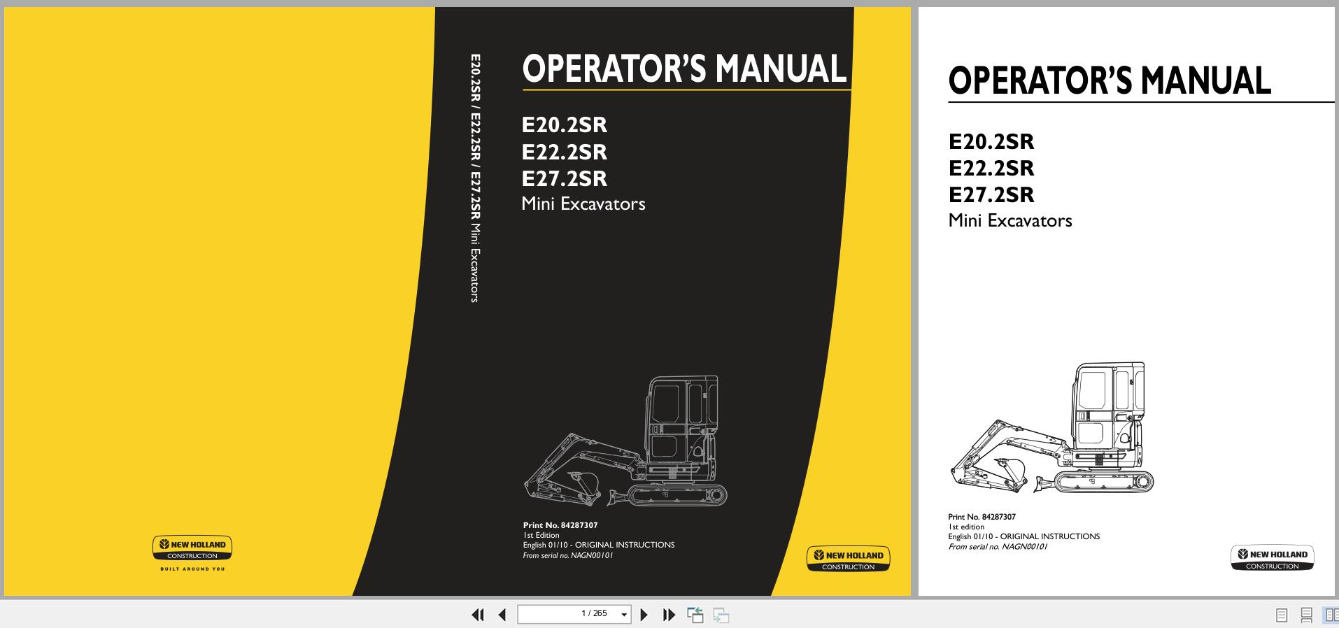 New Holland Mini Excavator E20.2SR E22.2SR E27.2SR Operators Manual 84287307 2010 (1)