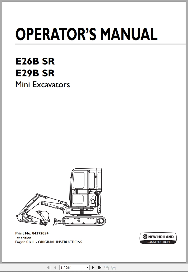 New Holland Mini Excavator E26BSR E29BSR Operators Manual 84372054 2011 (1)