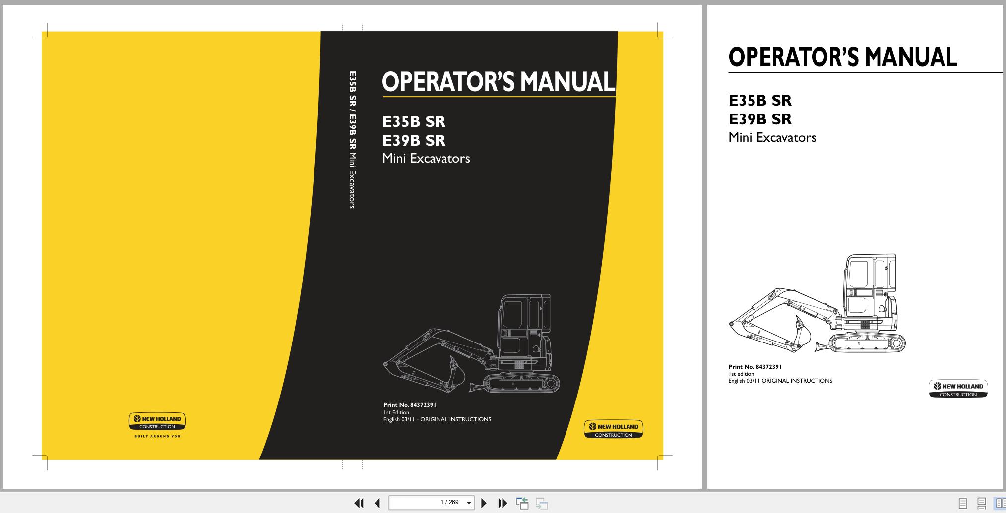 New Holland Mini Excavator E35BSR E39BSR Operators Manual 84372391 2011 (1)