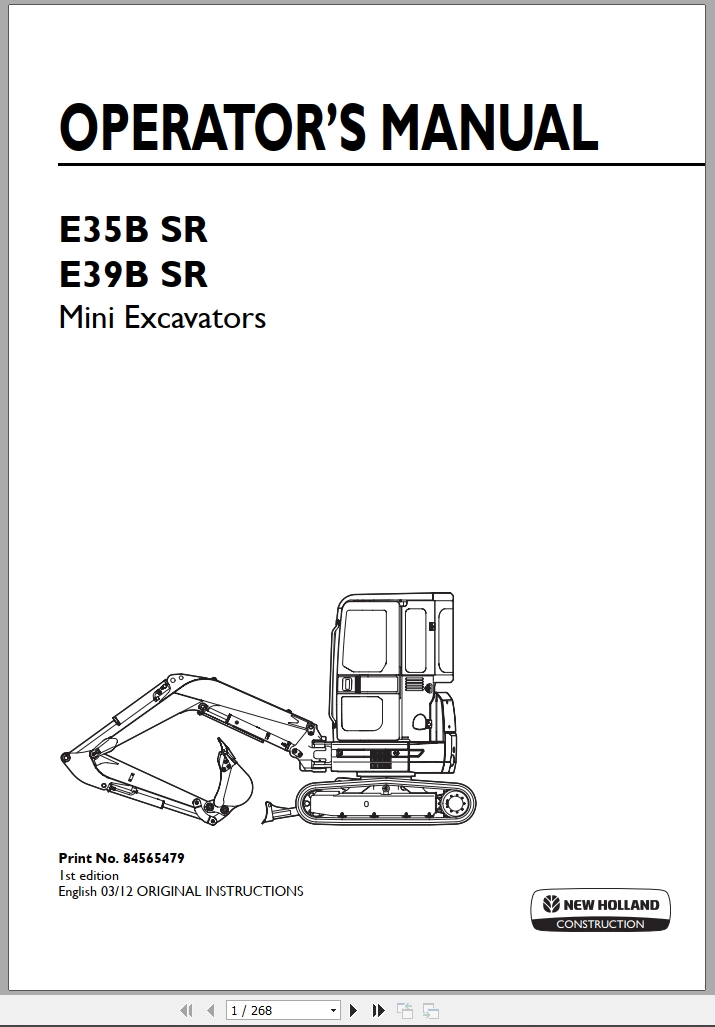 New Holland Mini Excavator E35BSR E39BSR Operators Manual 84565479 2012 (1)