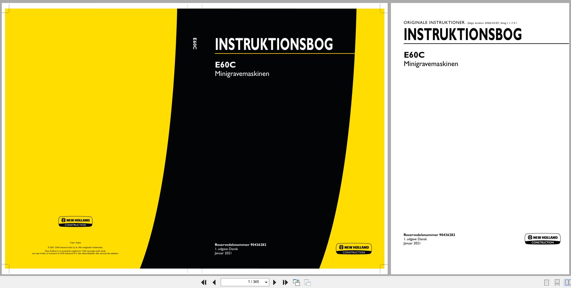 New Holland Mini Excavator E60C Operators Manual 90436282 2021 DK (1)