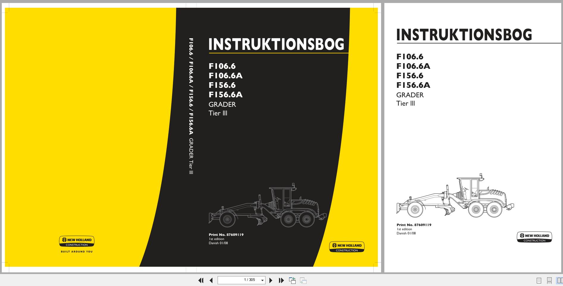 New Holland Motor Grader F106.6 to F156.6A Operators Manual 87609119 2008 DK (1)