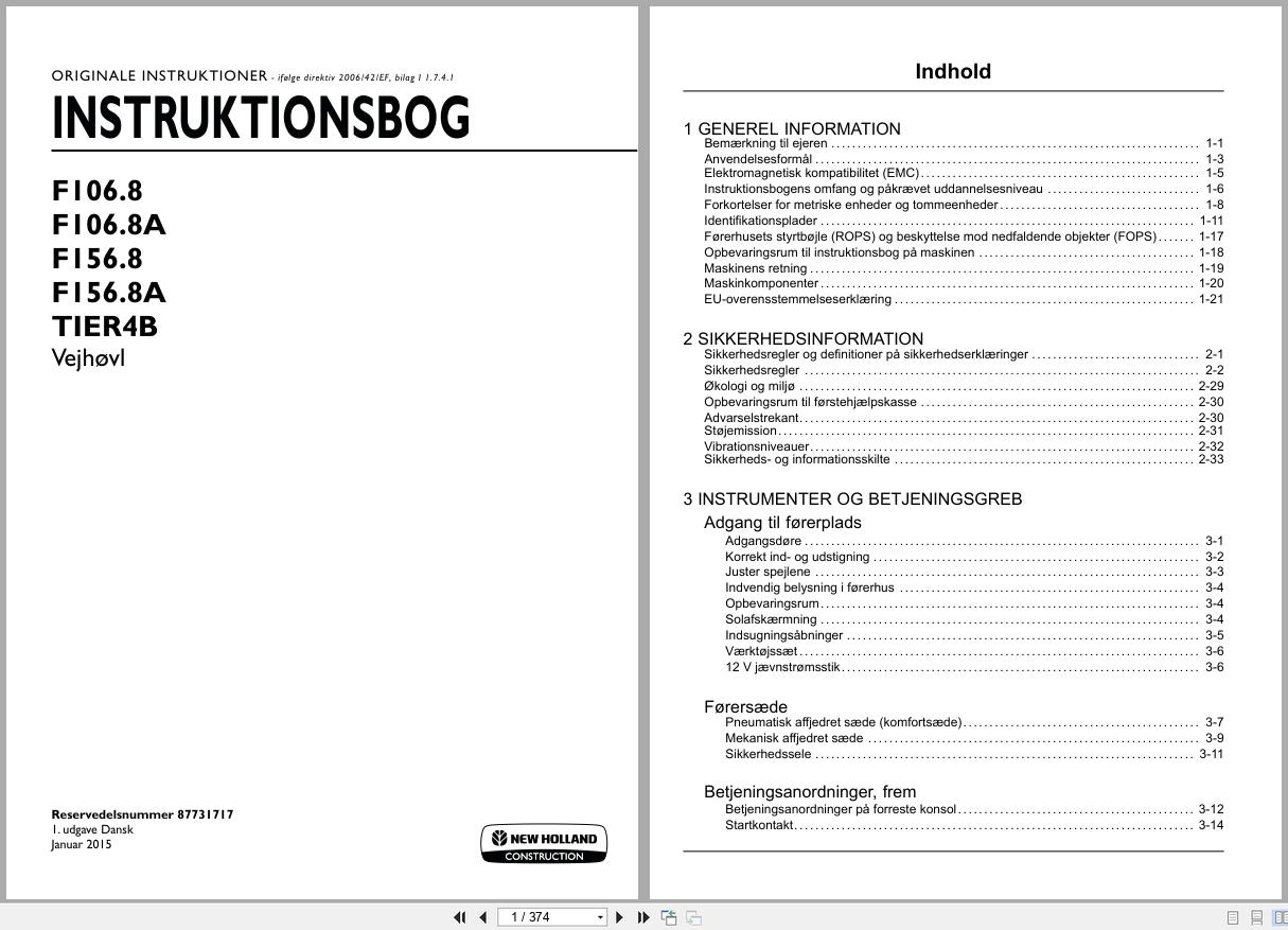 New Holland Motor Grader F106.8 to F156.8A Operators Manual 87731717 2015 DK (1)