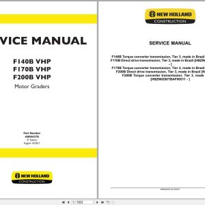New Holland Motor Grader F140BVHP F170BVHP F200BVHP Service Manual 48050427D 2017 (1)