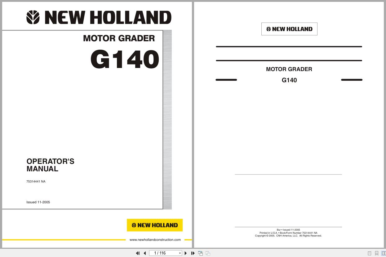 New Holland Motor Grader G140 Operators Manual 75314441NA 2005 (1)