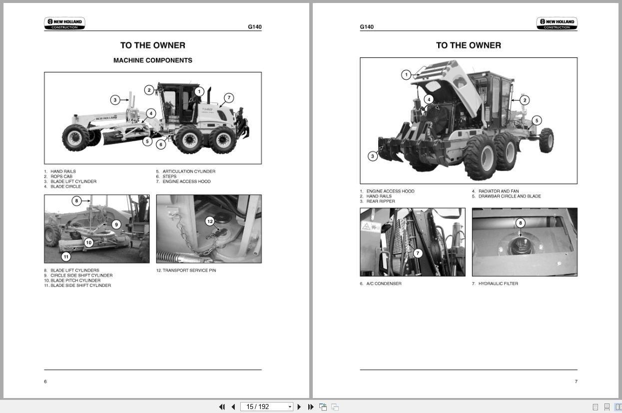 New Holland Motor Grader G140 Tier 3 Operators Manual 87729474NA 2008 (2)