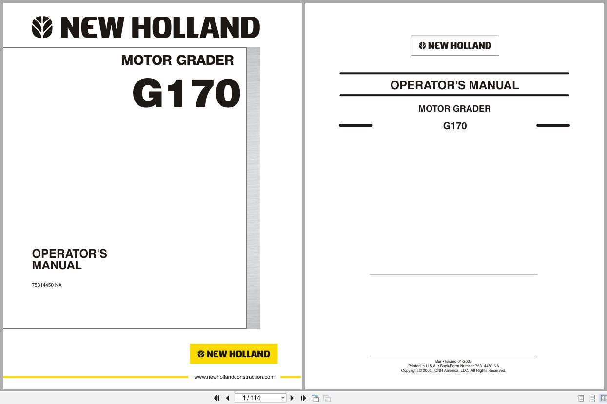 New Holland Motor Grader G170 Operators Manual 75314450NA 2006 (1)