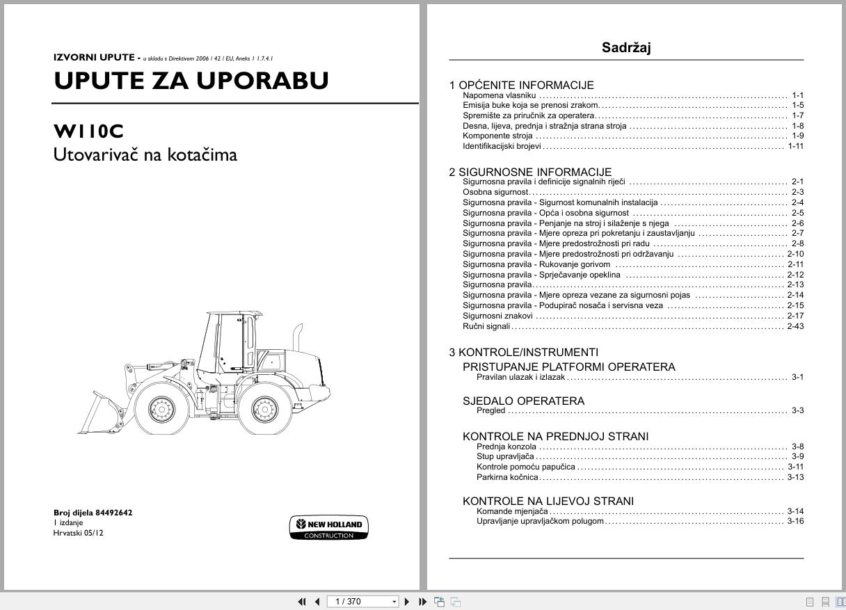 New Holland Wheel Loader W110C Operators Manual 84492642 2012 HR (1)