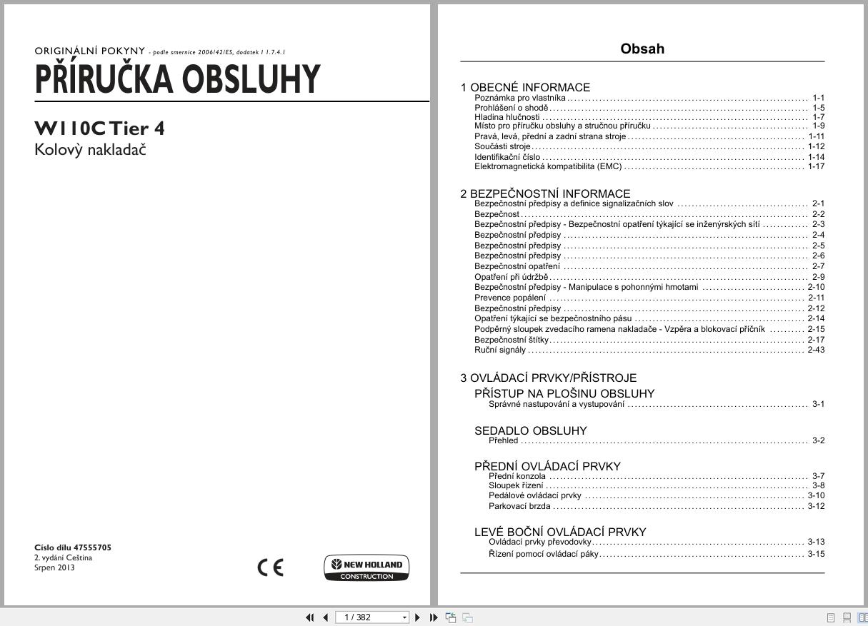 New Holland Wheel Loader W110C Tier 4 Operators Manual 47555705 2013 CZ (1)