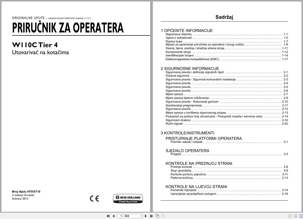 New Holland Wheel Loader W110C Tier 4 Operators Manual 47555710 2013 HR (1)