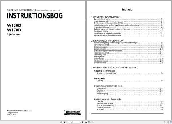 New Holland Wheel Loader W130D W170D Stage 4 Operators Manual 47932313 2017 Dk (1)