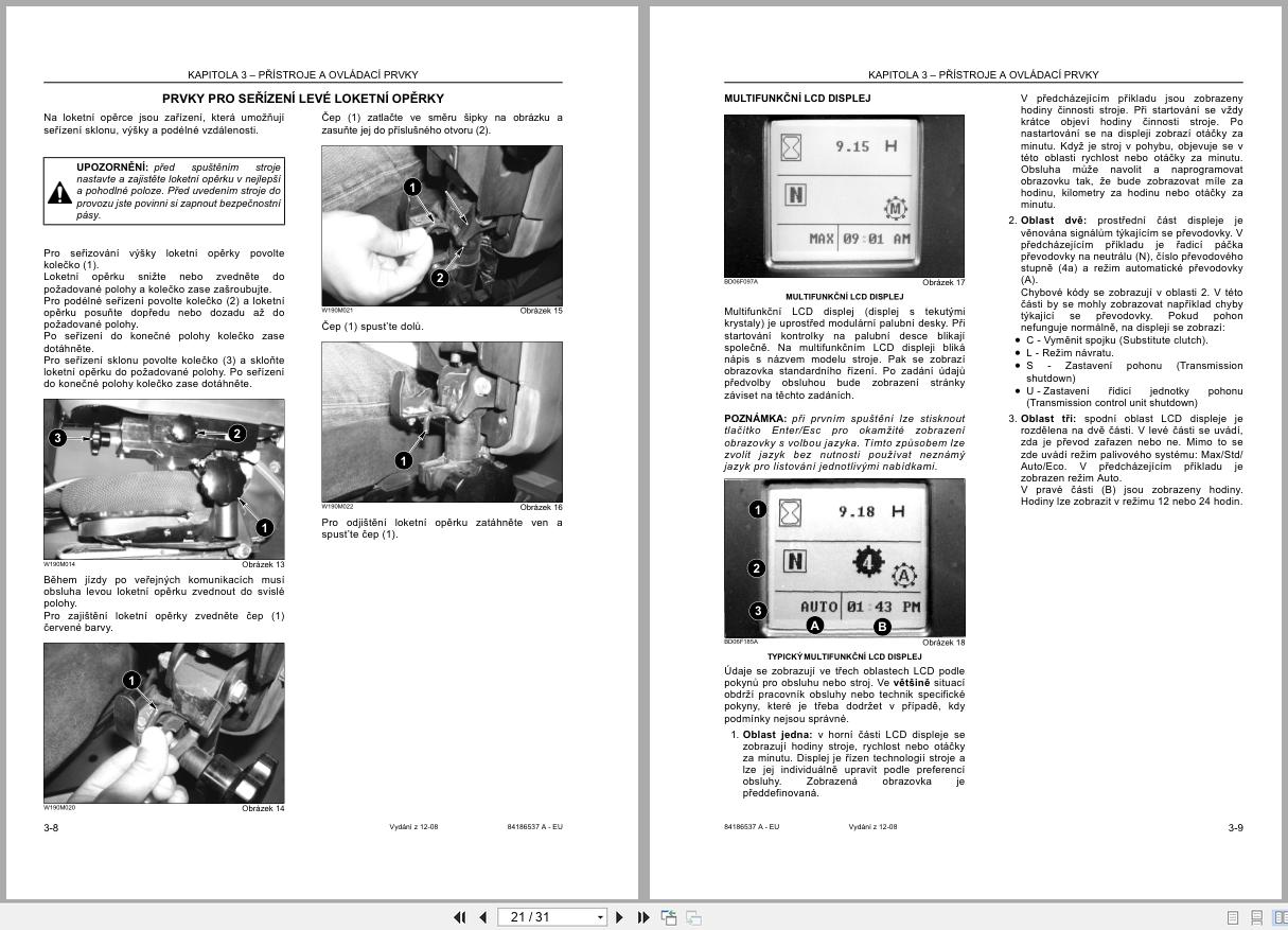 New Holland Wheel Loader W170B W190B Supplement Operation Maintenance Manual 84186537 CZ (2)