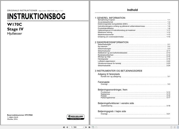 New Holland Wheel Loader W170C Stage Iv Operators Manual 47919968 2016 Dk (1)