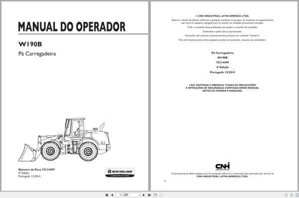 New Holland Wheel Loader W190B Operators Manual 75314499 2014 BR (1) New Holland Wheel Loader W190B Operators Manual 75314499 2014 Br (1)