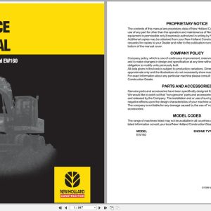 New Holland Wheeled Excavator EW160 591502 Up Service Manual 73179372 (1)