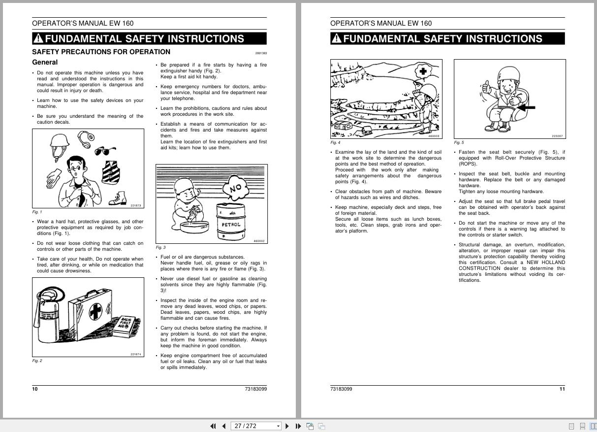 New Holland Wheeled Excavator EW160 Operators Manual 73183099 (2)