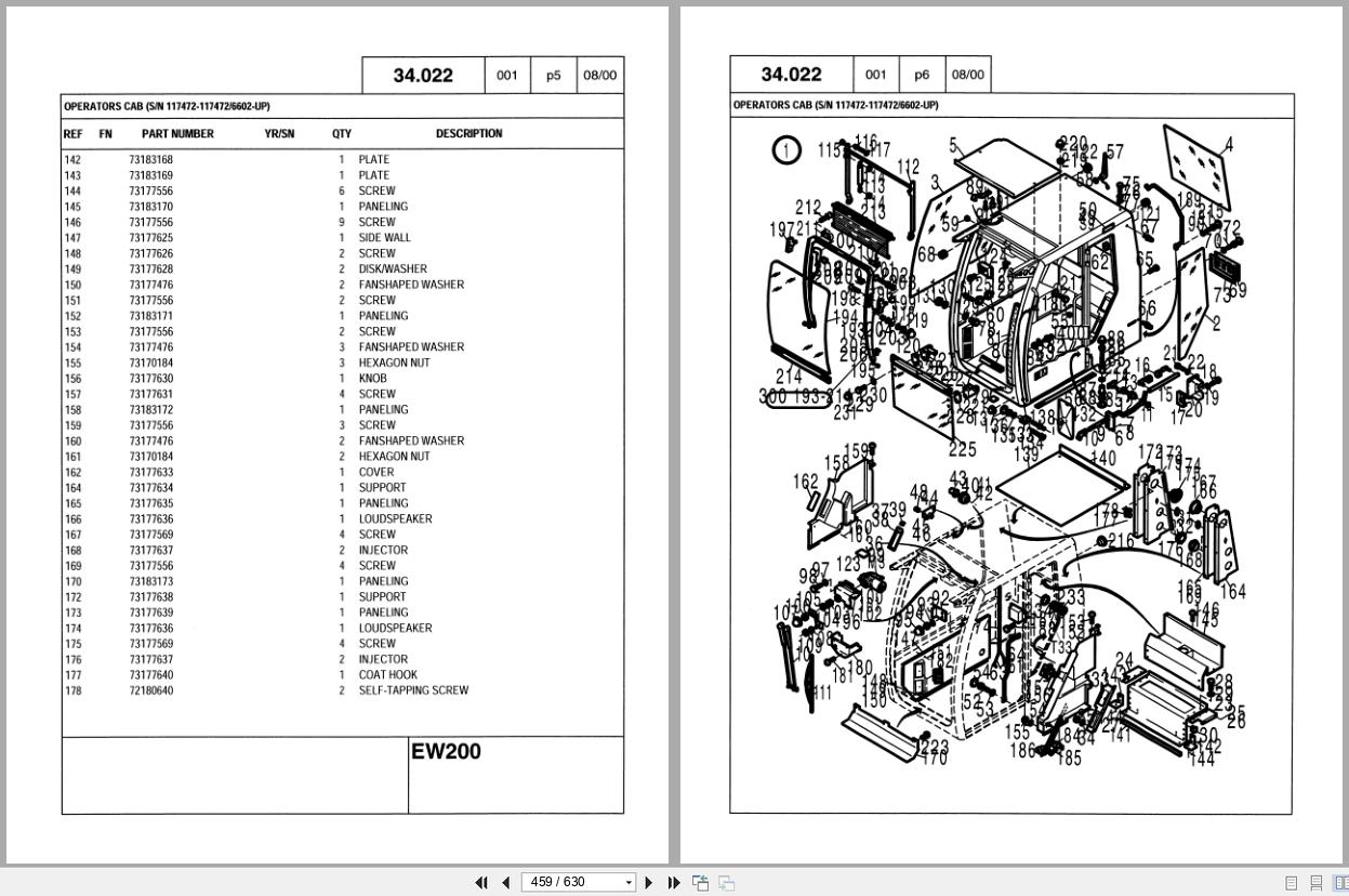 New Holland Wheeled Excavator EW200 117472 6601 Up Parts Manual 73179374 2000 (2)