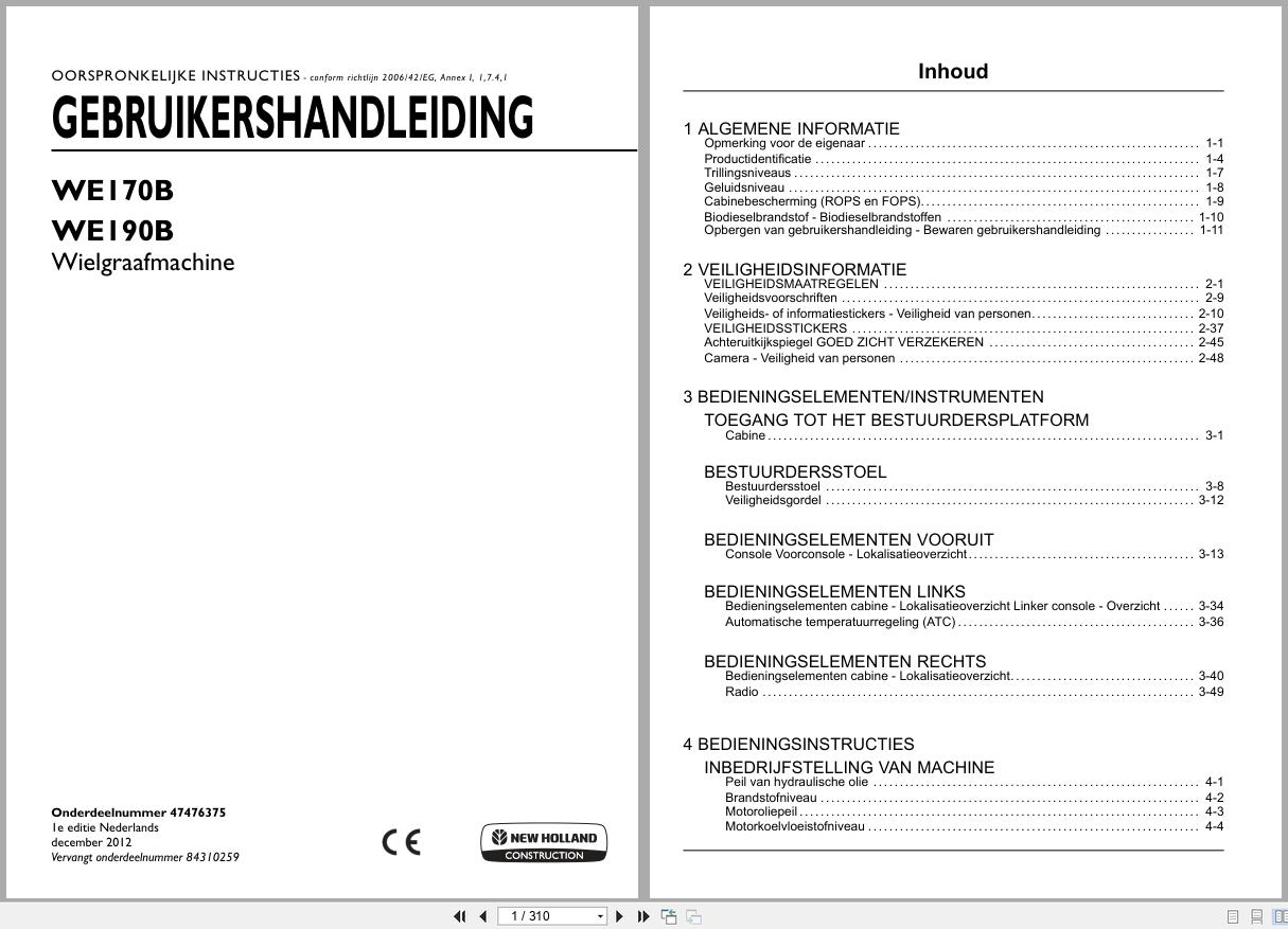 New Holland Wheeled Excavator WE170B WE190B Operation Maintenance Manual 47476375 2012 NL (1)