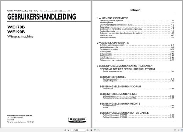 New Holland Wheeled Excavator WE170B WE190B Operation Maintenance Manual 47986764 2016 NL (1)