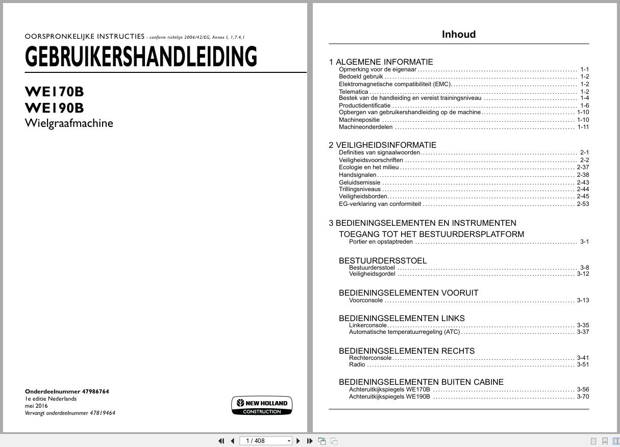 New Holland Wheeled Excavator WE170B WE190B Operation Maintenance Manual 47986764 2016 NL (1)