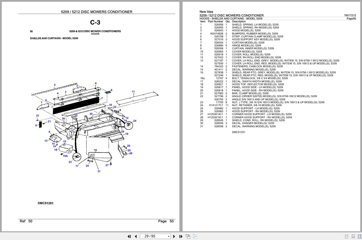 New Idea Disc Mowers Conditioner 5209 5212 Parts Catalog 79017759 1998 (2)