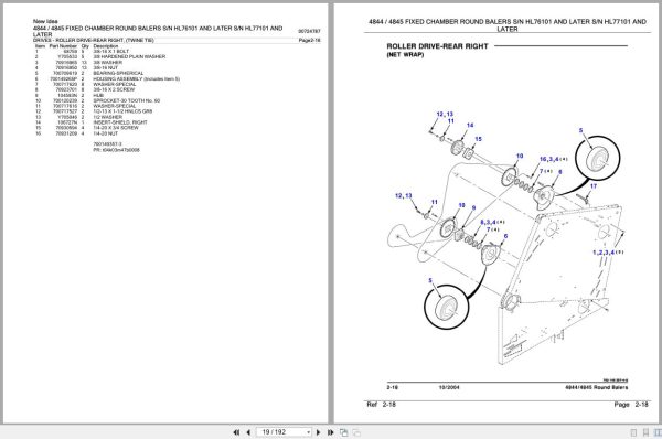 New Idea Fixed Chamber Round Baler 4844 4845 Parts Catalog 700724787A 2004 (2)