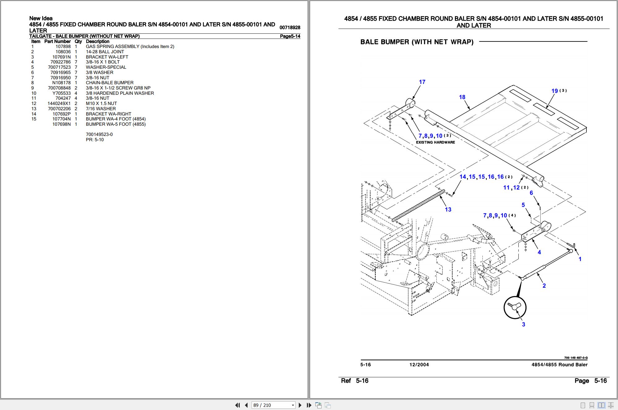 New Idea Fixed Chamber Round Baler 4854 4855 Parts Catalog 700718928B 2004 (2)