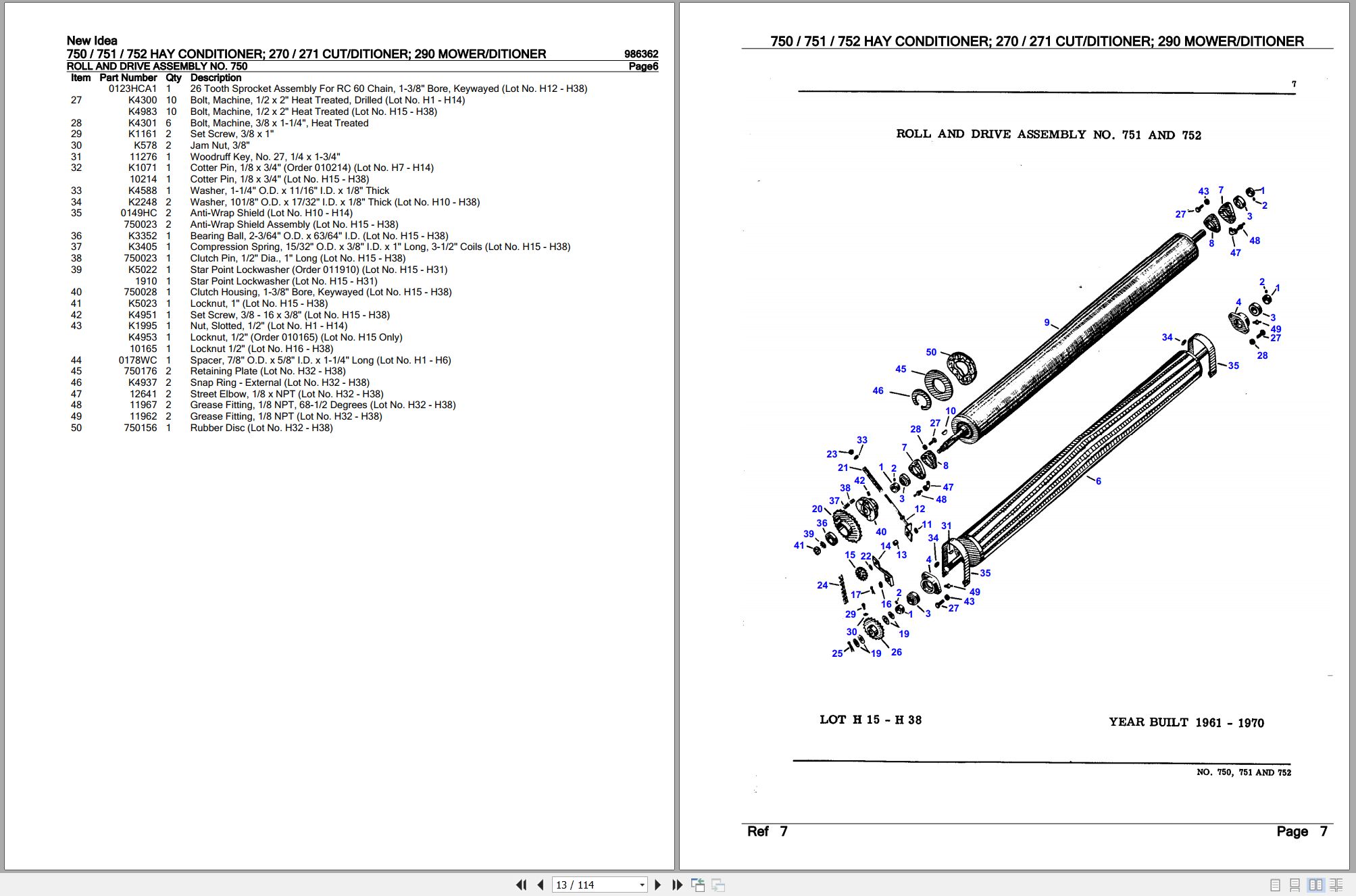 New Idea Hay Conditioner 750 751 752 Cut Ditioner 270 271 Mower Ditioner 290 Parts Catalog (2)