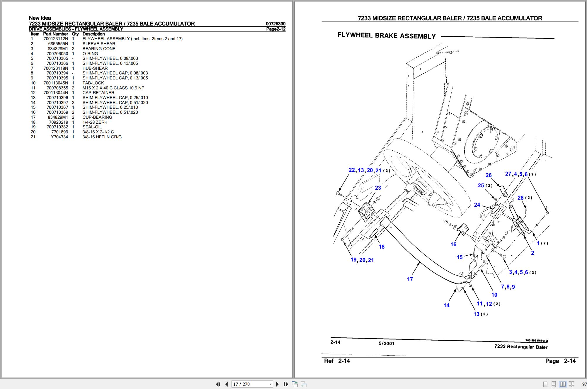 New Idea Midsize Rectangular Baler 7233 Bale Accumulator 7235 Parts Catalog 700725330A 2001 (2)