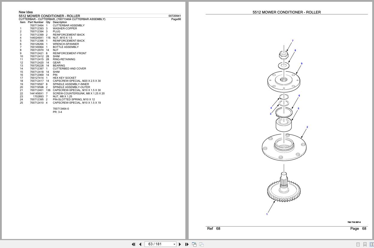 New Idea Mowers Conditioner Roller 5512 Parts Catalog 700720941C 2006 (2)