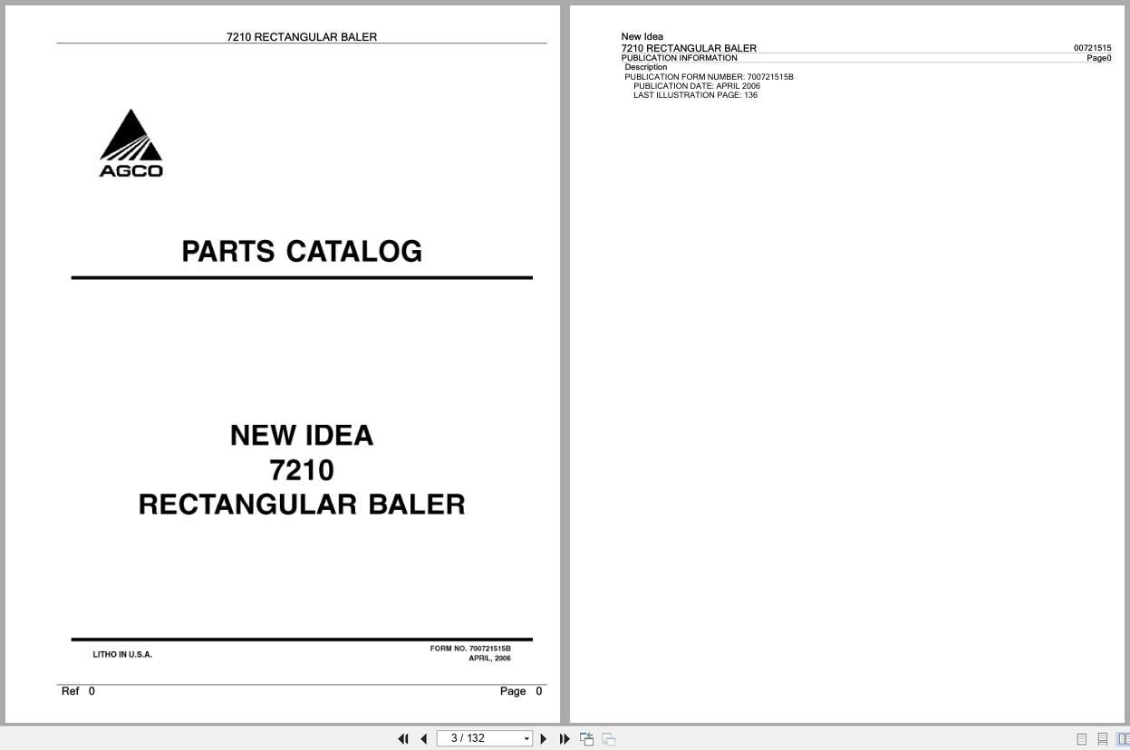 New Idea Rectangular Baler 7210 Parts Catalog 700721515B 2006 (1)